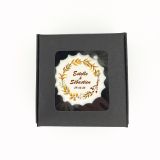 Boîte de 3 meringues personnalisées - noire - Mariage - marron et jaune 1