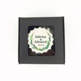 Boîte de 3 meringues personnalisées - noire - Mariage - vert et bleu 1