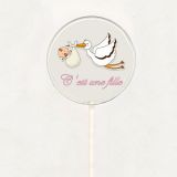 Sucette non personnalisée C'est une fille - cigogne - rose