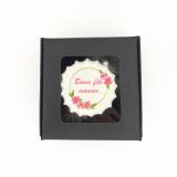 Boîte de 3 meringues personnalisées - noire - bonne fête maman - rose fuchsia et vert