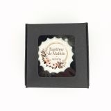 Boîte de 3 meringues personnalisées - noire - Baptême - marron et doré 1