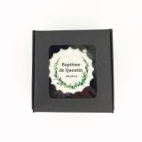 Boîte de 3 meringues personnalisées - noire - Baptême - vert et bleu 1